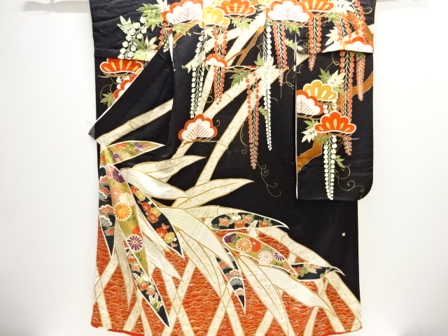 (あ712)大正ロマンなアンティーク振袖㊗️本絞り 祝い柄の亀甲模様✨③点セット 振袖フルセット 6点セット 金彩 本金 鶴 桜 かのこ模様